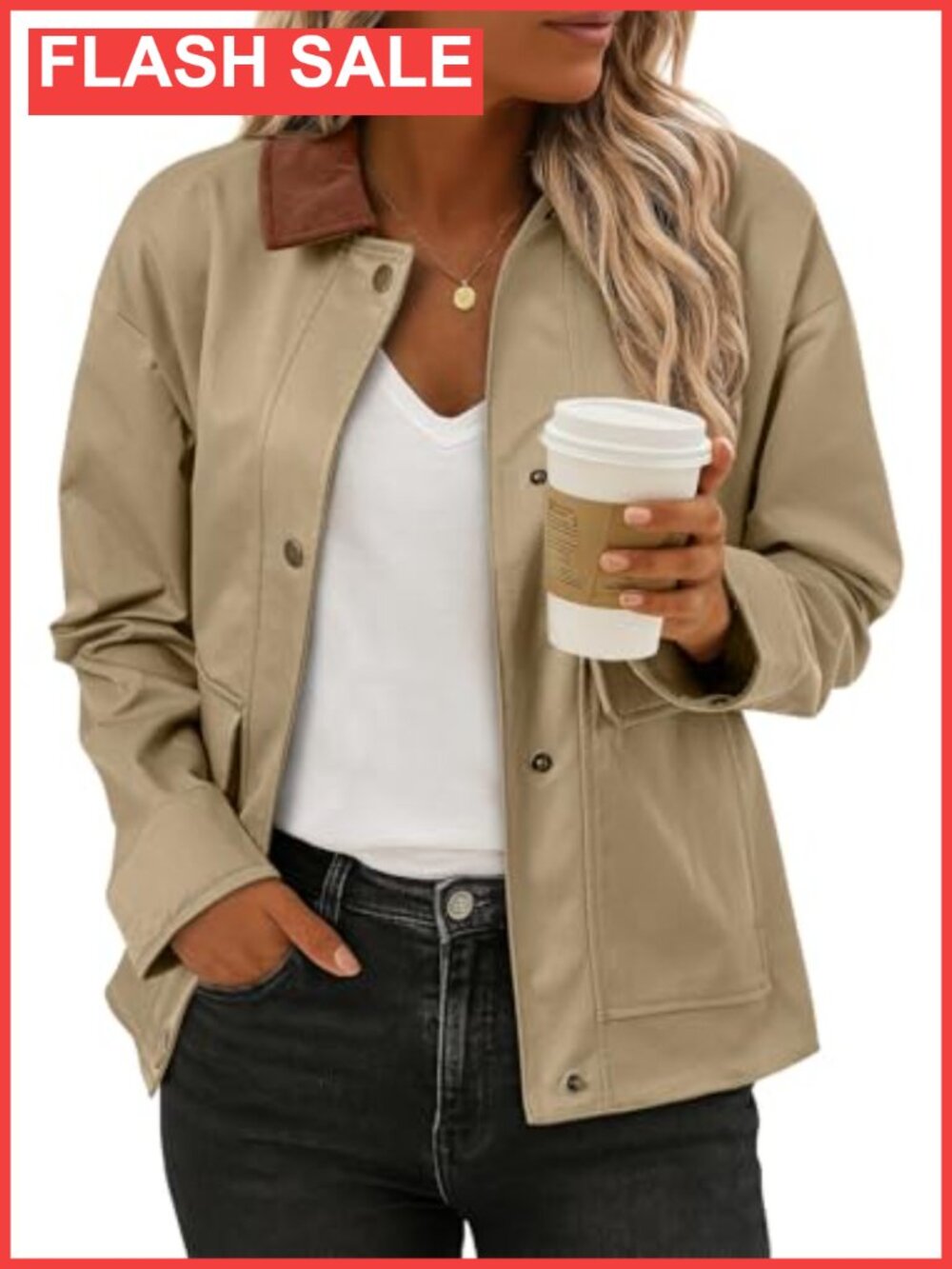 EVALESS Women's Button Down Bomber Jacket with Pockets Loose Fit Stand Collar